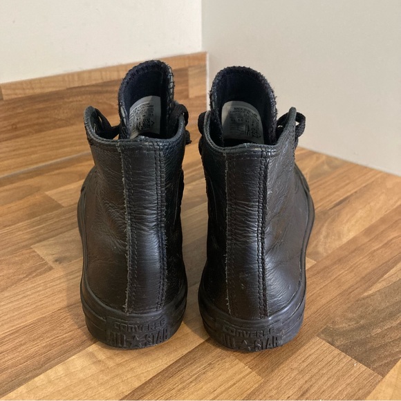 Converse Mono Black Leather Trainers Shoes High Top UK Size 3.5. - Picture 7 of 12